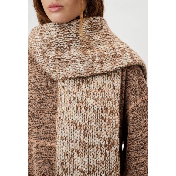 John Elliott Marled Mix Yarn Wool Blend Scarf - Ivory/Brown - Picture 5 of 8